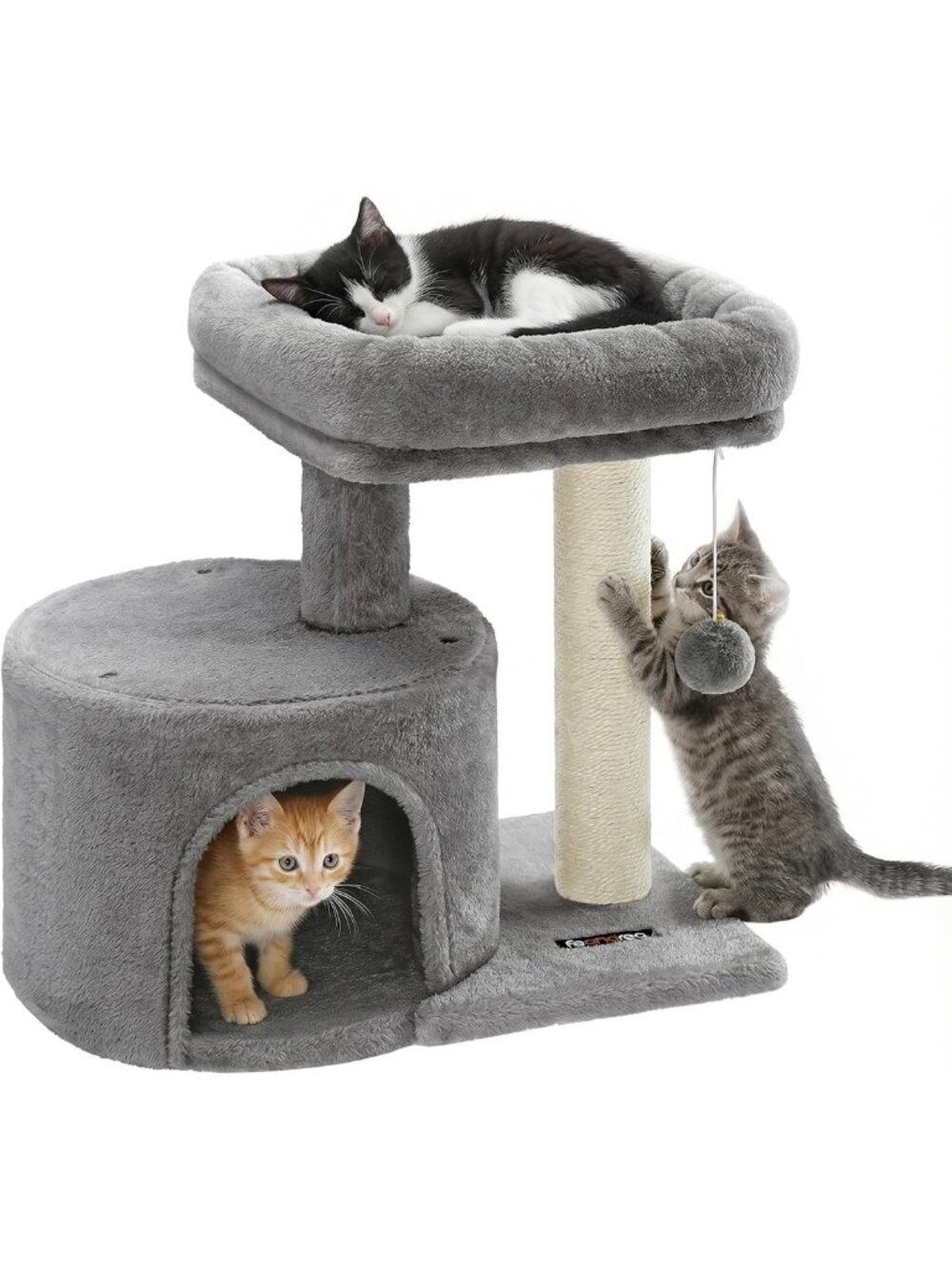 Cozy Small Cat Tree with Scratching Post & Plush Condo for Kittens - Light Gray